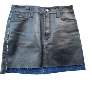 Frame Le Mini Skirt Stagger Auberry Leather Denim Size 28 Waist